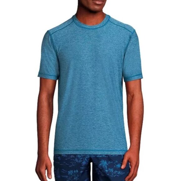 NWOT Lands' End Men's XL Blue Heather Short Sleeve T-Shirt 46-48 Polyester Blend - Picture 1 of 7